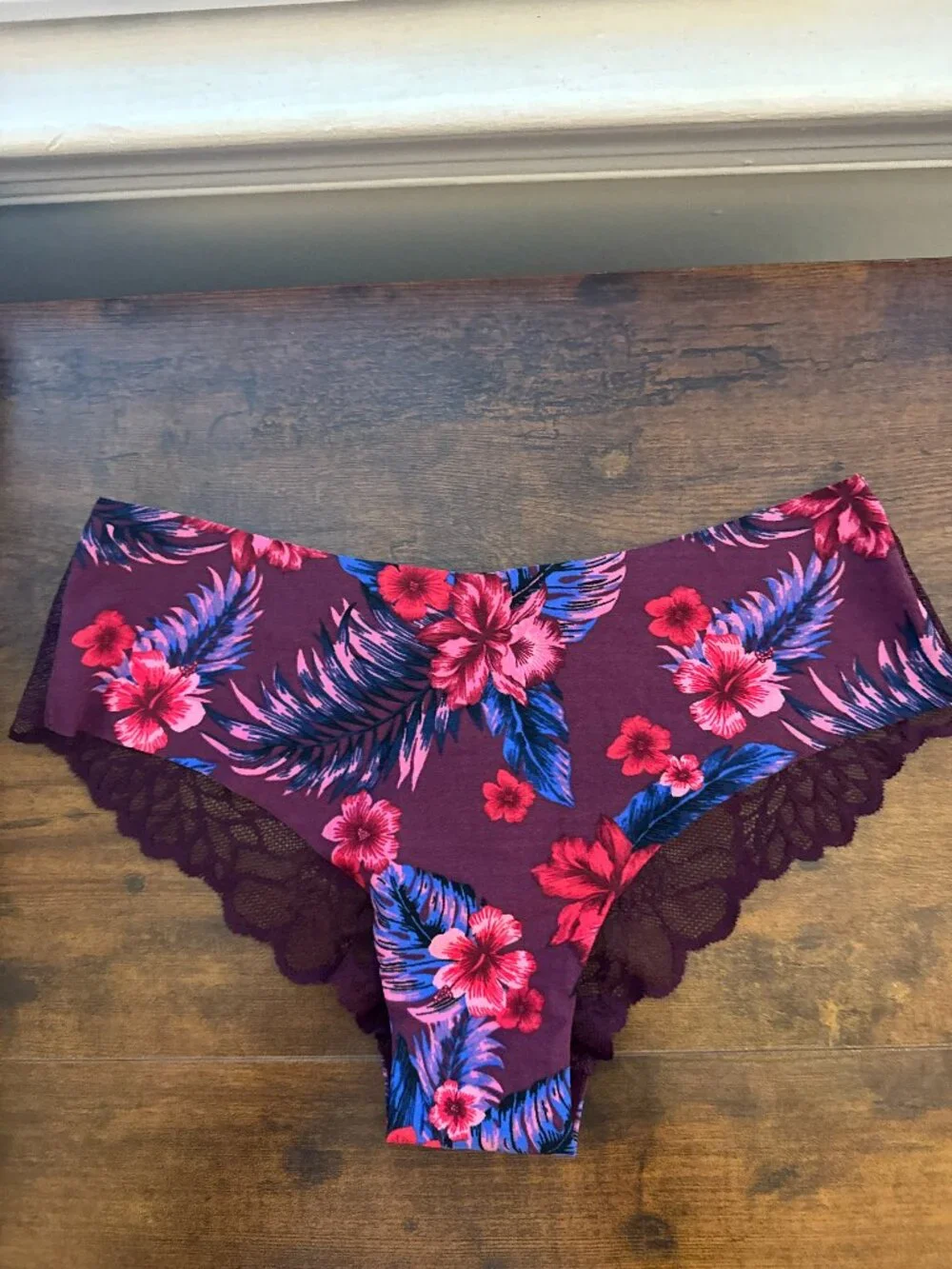 PINK Victoria's Secret Burgundy Floral Lace Hipster Panty